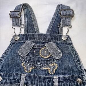 Miniwear Baby Overalls Size 3/6 Months Blue Puppy Denim Shortfalls Vintage 90s